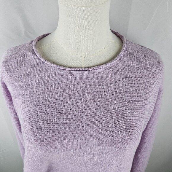 Eileen Fisher Lilac Purple Malow Sweater Size PM Organic Linen Cotton Boxy - Picture 4 of 9